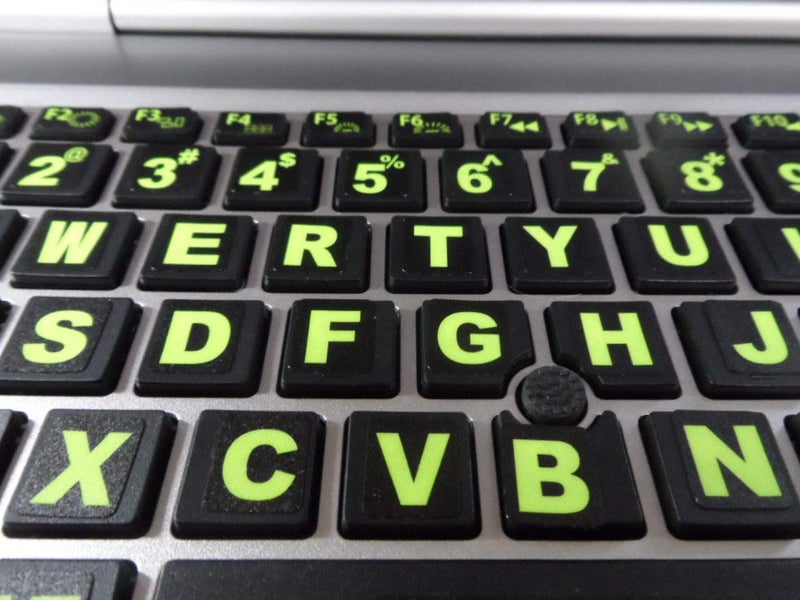 Sovereign GA Keyboard Stickers Big Bright Luminescent Symbols. Will Not Wear or Fade. 3 Yr. Warranty. Great for Sight Impaired. (U.S. English Keyboard) Also Includes Pocket/Purse Magnifier, USB LED & Tweesers. - Image 1